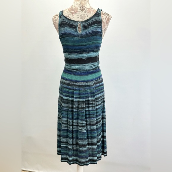 MARC NEW YORK Blue and Green Striped tank knit pleated midi dress size S - Picture 2 of 14